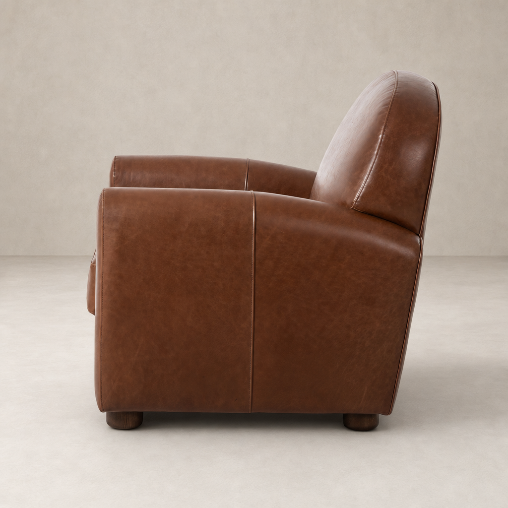 Chiara Chair in Dulane Mahogany featuring a sleek, modern design and soft leather finish.