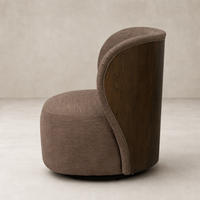 Misha Swivel Chair in Laughlin Cafe featuring a curved back and stylish wood accent.