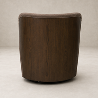 Misha Swivel Chair in Laughlin Cafe featuring a sleek curved design and rich wood finish.