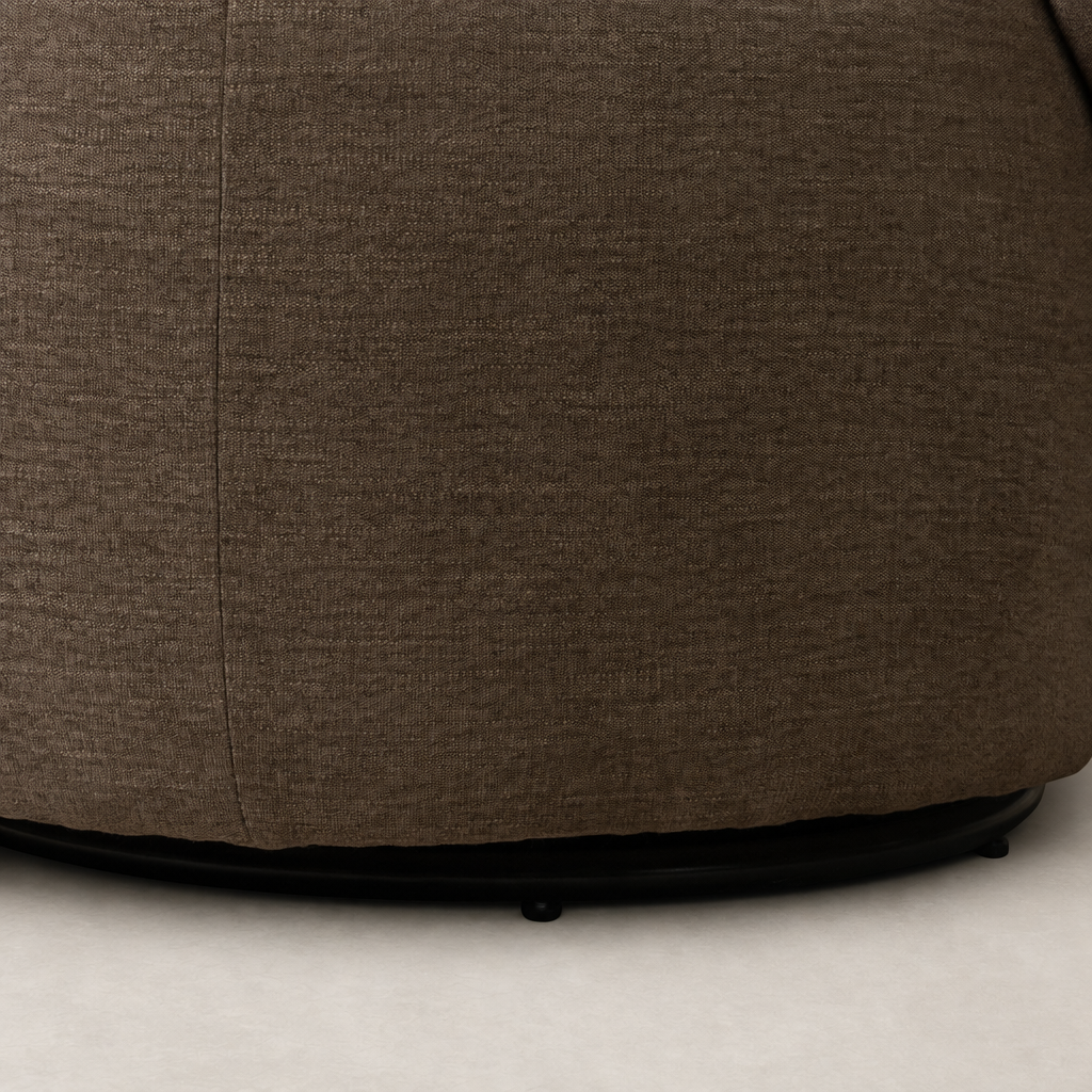 Misha Swivel Chair in Laughlin Cafe with textured, warm brown fabric and swivel base.