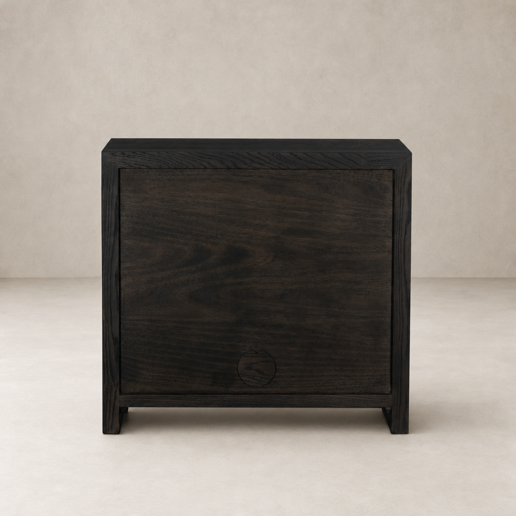 Lazuli Small Cabinet in Espresso Oak featuring a sleek, minimalist design with clean lines.