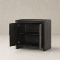 Lazuli Small Cabinet in Espresso Oak features two doors and sleek, modern design.