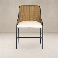 Savile Flax dining chair with a woven back and cushioned seat.