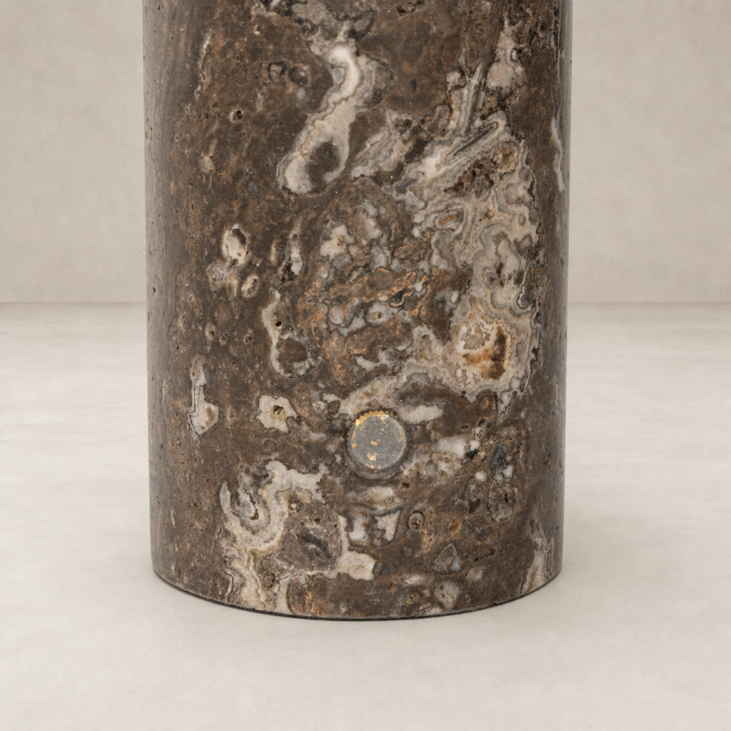 Antique nickel cordless table lamp featuring a unique textured finish.