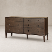 Dark brown sungkai 6 drawer dresser with sleek design and elegant handles.