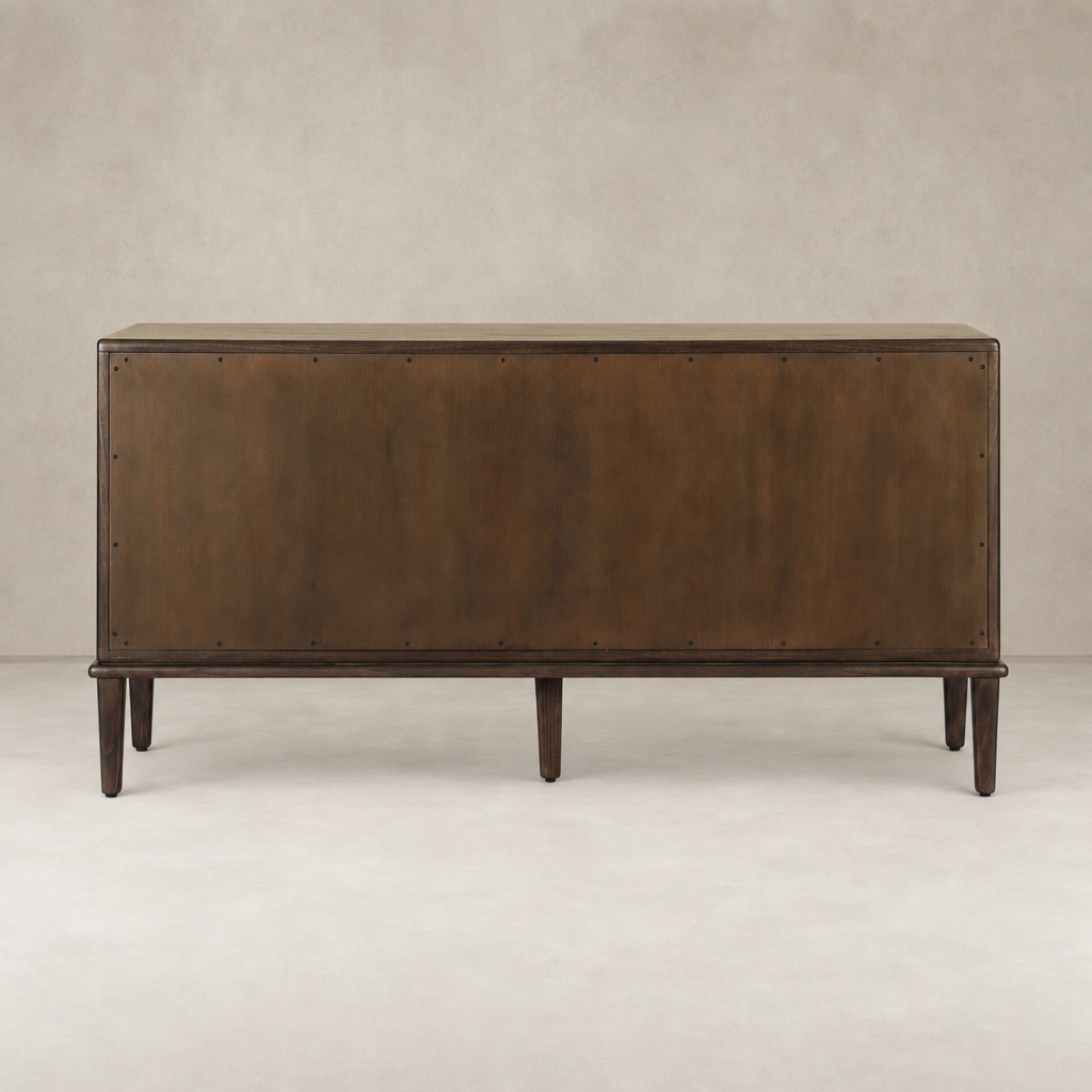 Dark brown Sungkai 6 drawer dresser with a sleek design and sturdy legs.
