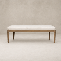 Elegant accent bench in Crypton Nomad Snow with wooden legs and plush cushion.