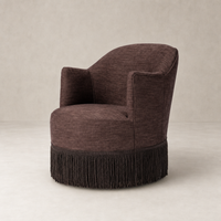 Lyra Fringe Swivel Chair in Laughlin Plum with plush upholstery and stylish fringe detailing.