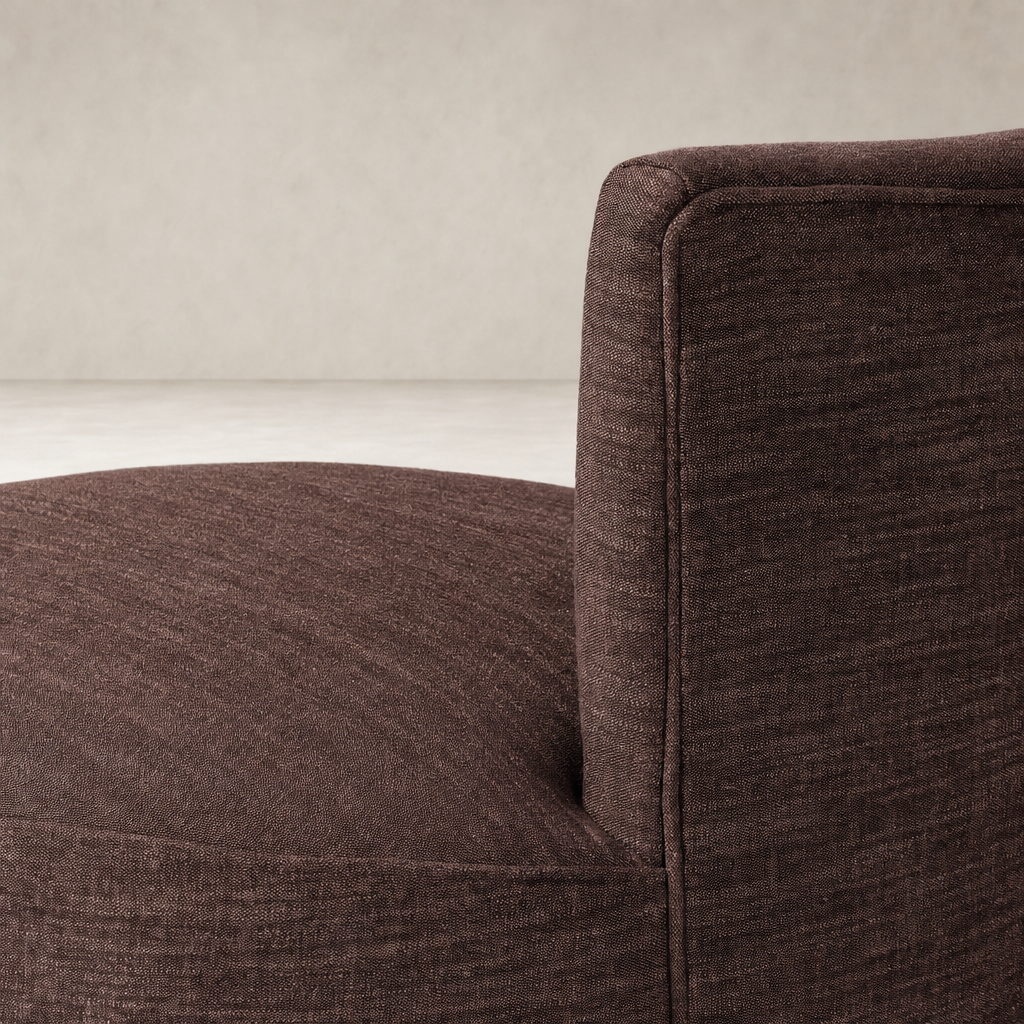 Lyra Fringe Swivel Chair in Laughlin Plum featuring textured fabric and curved silhouette.