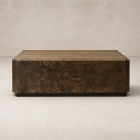 Nash Square Coffee Table in Burnt Bleached Oak with resawn wood finish and smooth edges.