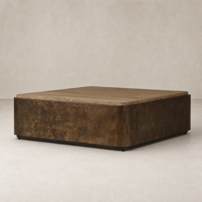 Nash Square Coffee Table in burnt bleached oak resawn with a sleek, modern design.