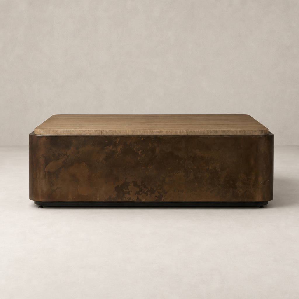 Nash Square Coffee Table in burnt bleached oak resawn with a sleek, modern design.