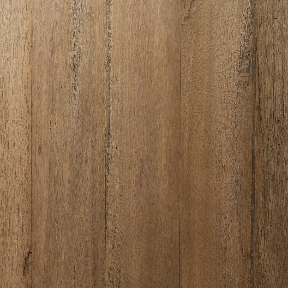 Close-up of Nash Square Coffee Table in burnt bleached oak resawn, showcasing its rich texture and natural finish.