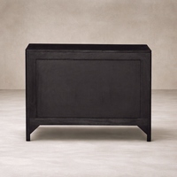 Black washed wood and rattan nightstand  back
