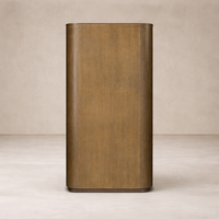 Front view of the Cypress Bookcase showcasing its sleek, rounded edges and warm wood finish.