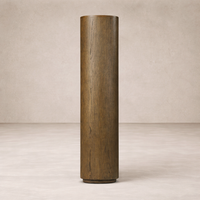 Front view of the Cypress Bookcase showcasing its sleek cylindrical design and rich wood finish.