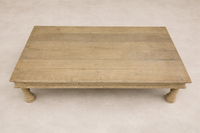 Top view of the Dharma Vintage Takhat Coffee Table showcasing its rustic wood finish and intricate carvings.