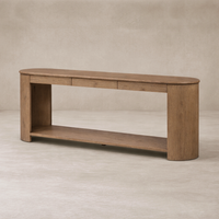 Front view of the Orla Console Table showcasing its smooth, rounded edges and natural wood finish.