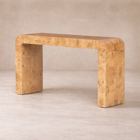 Close-up of the Perrin Console Table showcasing its smooth, rounded edges and natural wood grain finish.