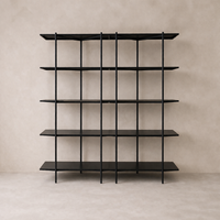 Front view of the Monaco Forged Iron Bookshelf, showcasing its sleek black finish and modern design.