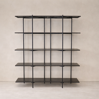 Front view of the Monaco Forged Iron Bookshelf showcasing its sleek black finish and open design.