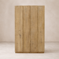 Front view of the Hanoi Vintage Haveli Door Cabinet, showcasing its rustic wooden finish and vertical panel design.
