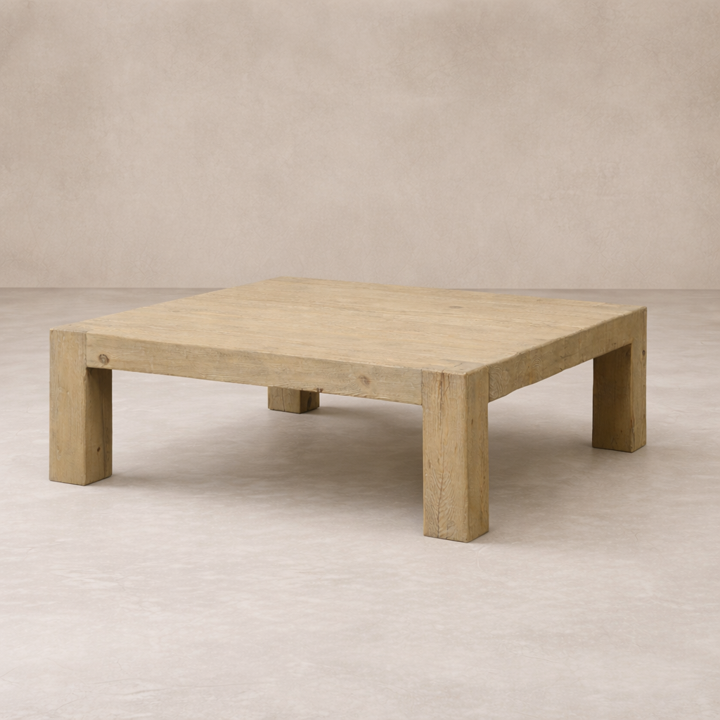 Front view of the Como Vintage Elm Coffee Table showcasing its rustic finish and sturdy design.