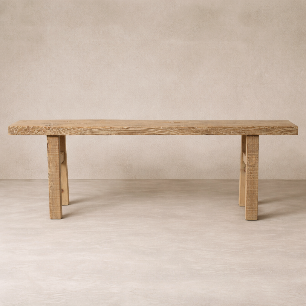 Front view of the Wisteria Vintage Elm Console Table showcasing its rustic wood finish and sturdy design.