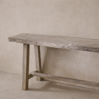 Rustic Rioja Vintage Teak Console Table showcasing a weathered finish and sturdy legs.