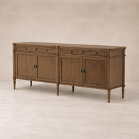 Three-quarter view of the Yara Sideboard in a warm wood finish with elegant hardware details.