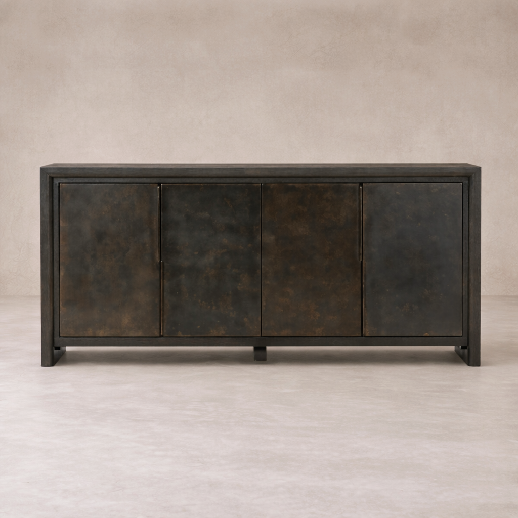 Front view of the Lazuli Sideboard, showcasing its sleek black finish and minimalist design.