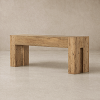 Side angle of the Brisa Console Table showcasing its rustic wood finish and sturdy block legs.