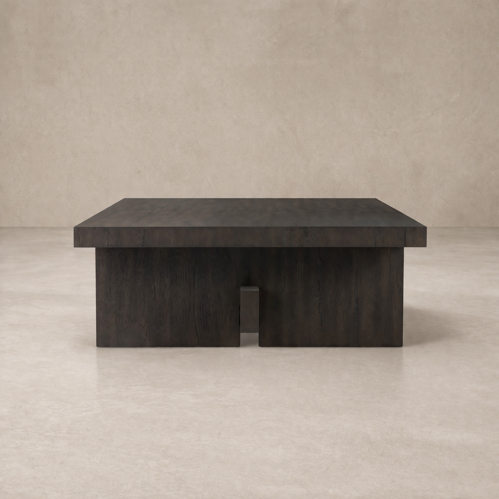 Front view of the Arles Coffee Table featuring a sleek, dark wood finish and minimalist design.