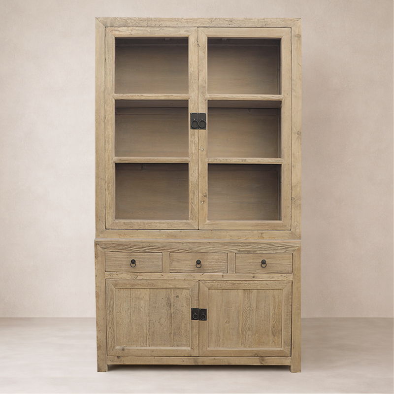 Front view of the Anda Vintage Elm Cabinet featuring a rustic finish and ample storage space.