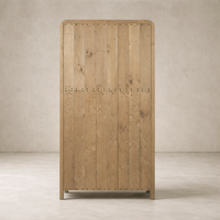 Back view of the Solana Cabinet, showcasing its rustic wood finish and vertical panel design.