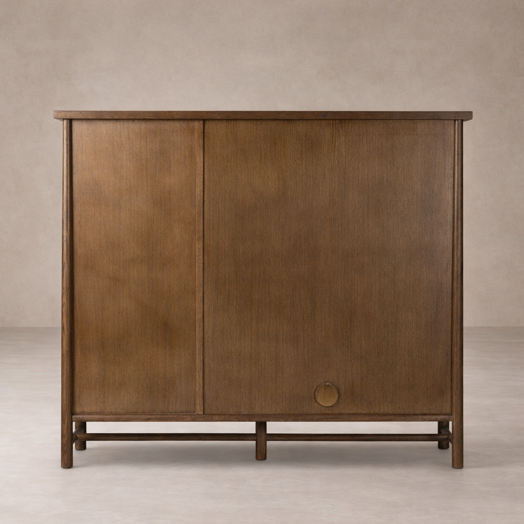 Front view of the Elowen Cabinet showcasing its warm wood finish and minimalist design.