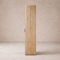 Side view of the Arcadia Cabinet in natural wood finish, showcasing its sleek, minimalist design.