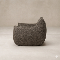 Side angle of the Ciel Swivel Chair showcasing its rounded, textured design in a neutral tone.