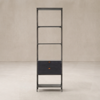 Front view of the Ellis Narrow Bookcase with a sleek design and two drawers for storage.