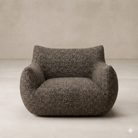 Front view of the Ciel Swivel Chair in textured gray fabric, showcasing its modern, rounded design.