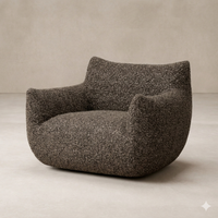 Front view of the Ciel Swivel Chair, featuring a plush, textured fabric in a warm gray hue.