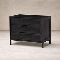Black washed wood and rattan nightstand 