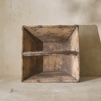 Close-up of a vintage 19th-century rice bucket showcasing its rustic wooden finish and unique craftsmanship.