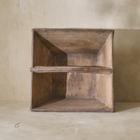Front view of a vintage 19th-century rice bucket showcasing its rustic wooden construction and simple design.