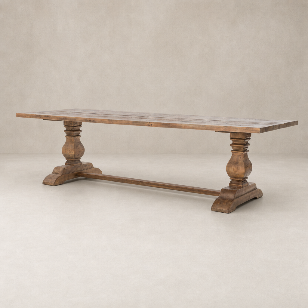 Castelli Dining Table featuring waxed bleached reclaimed pine with a rustic, timeless design.