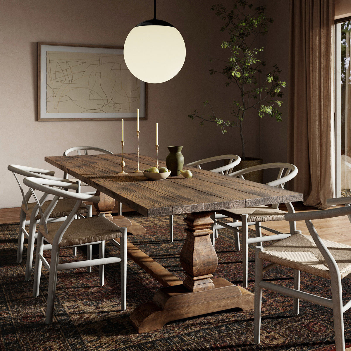 Castelli Dining Table featuring waxed bleached reclaimed pine with a rustic finish.