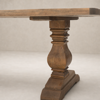 Castelli Dining Table features a beautifully turned base in waxed bleached reclaimed pine.