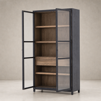 Stylish Kyra Cabinet featuring a sleek black frame and wooden shelves.