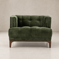 Murano Chair in Sapphire Olive featuring plush tufted upholstery and wooden legs.