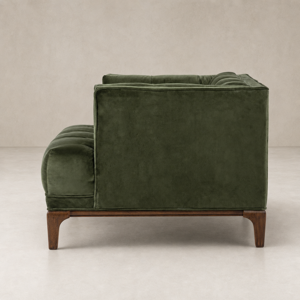 Sapphire Olive Murano Chair featuring plush upholstery and sleek wooden legs.